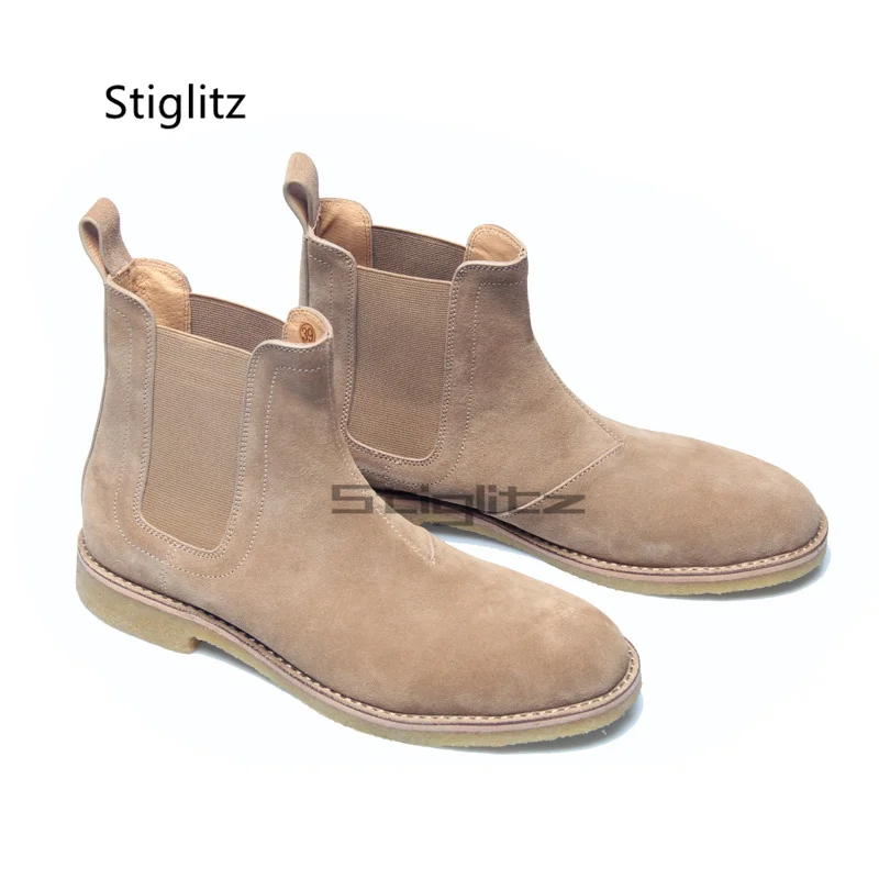 Chelsea Boots Suede - Men's Suede Leather Chelsea Boots Round