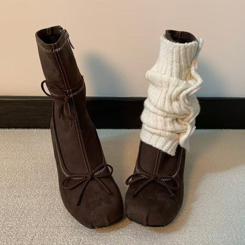 Bow High Heels Women Boots New - Chelsea Boots Suede avaliação e preço