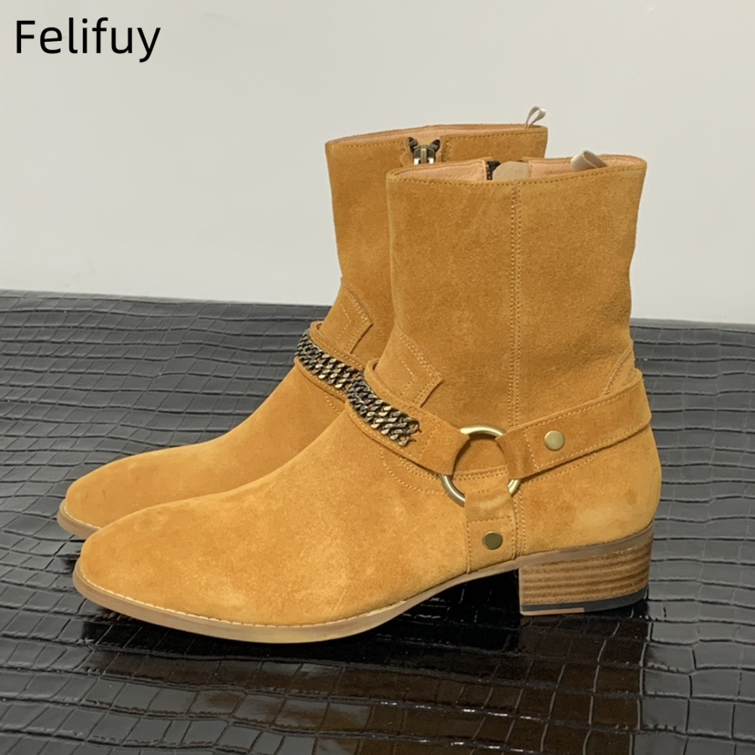 Buckle Low Heel Men's Genuine  - Chelsea Boots Suede avaliação e preço