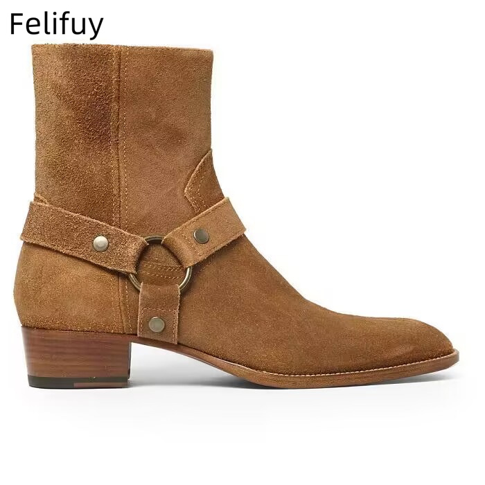 Buckle Low Heel Men's Genuine  - Chelsea Boots Suede avaliação e preço