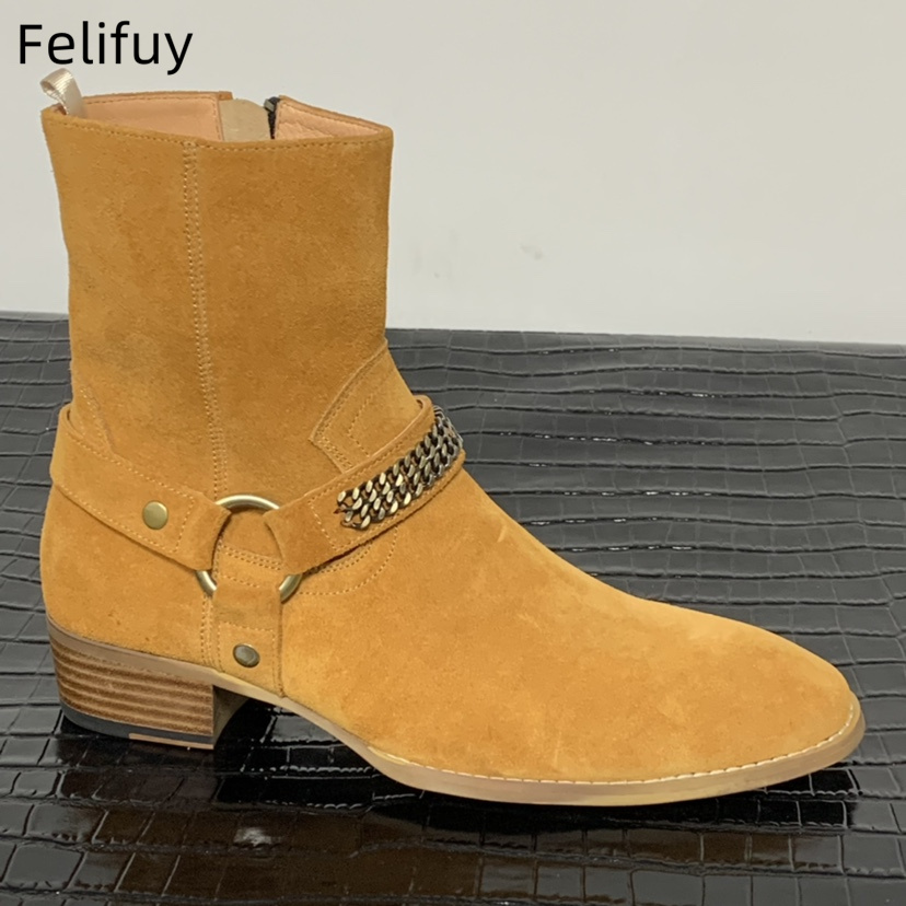 Buckle Low Heel Men's Genuine  - Chelsea Boots Suede avaliação e preço