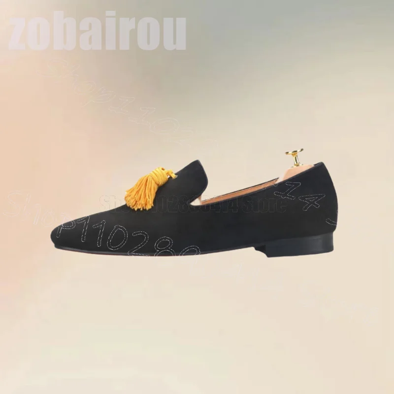 Yellow Tassels Decor Black Sue - Men'S Shoes Yellow And Black avaliação e preço