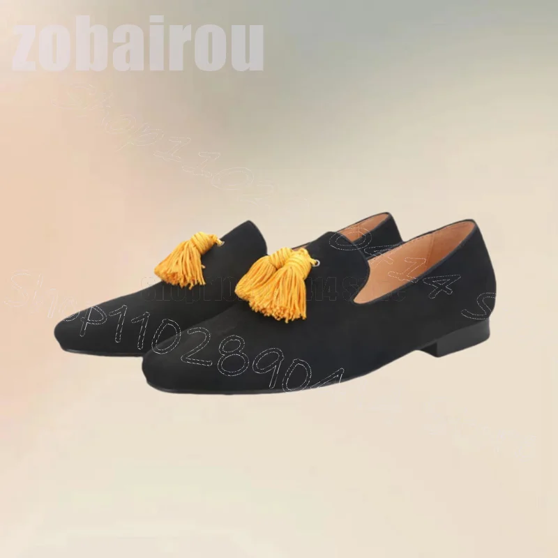 Yellow Tassels Decor Black Sue - Men'S Shoes Yellow And Black avaliação e preço