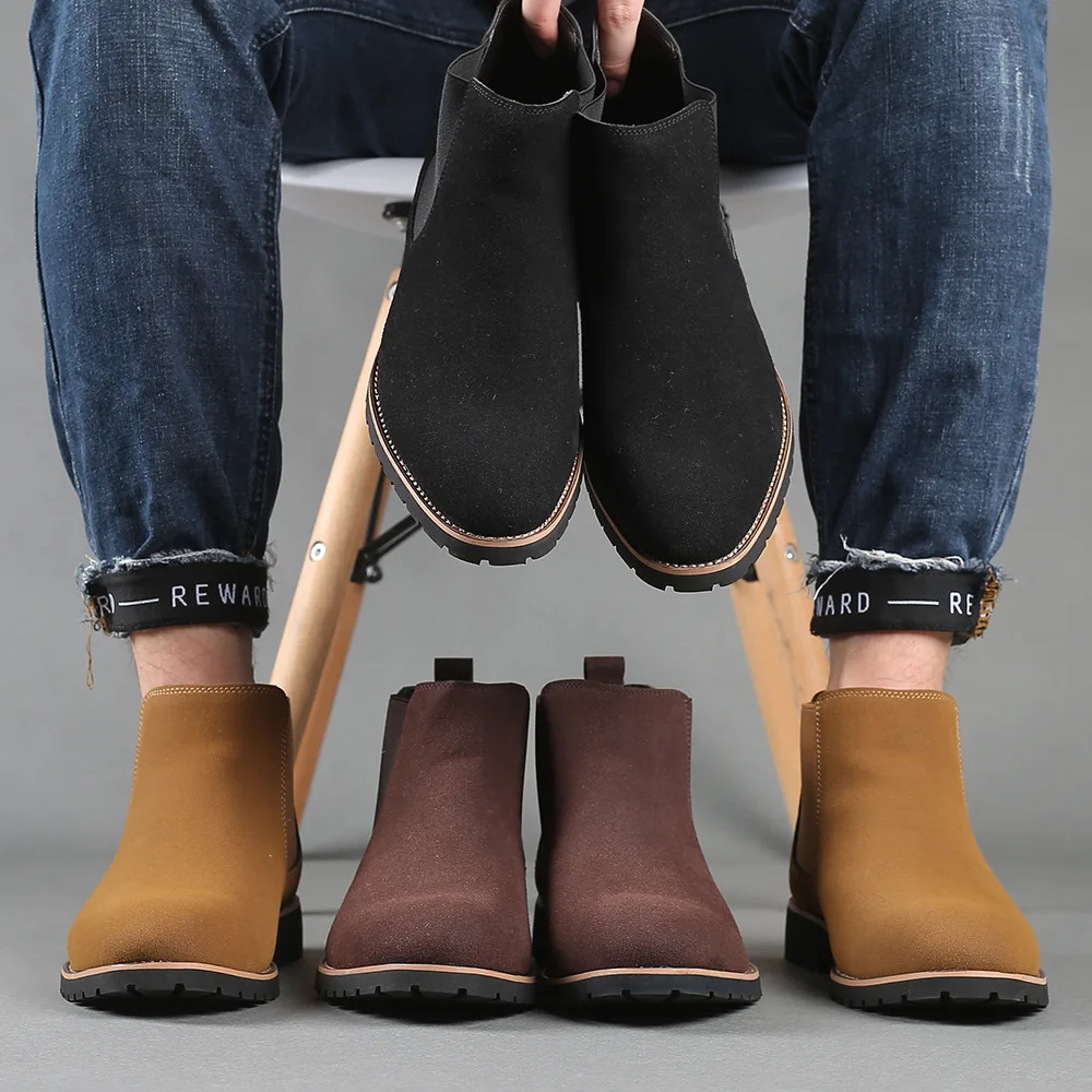 Men Ankle Boots British Style  - Chelsea Boots Suede avaliação e preço