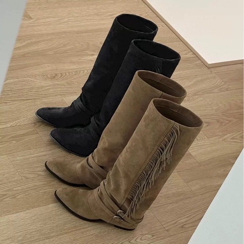 Women Knee-high Boots Tassel D - Chelsea Boots Suede avaliação e preço