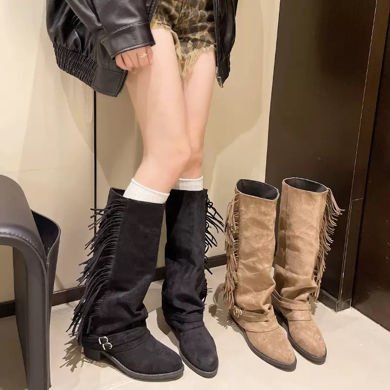 Women Knee-high Boots Tassel D - Chelsea Boots Suede avaliação e preço