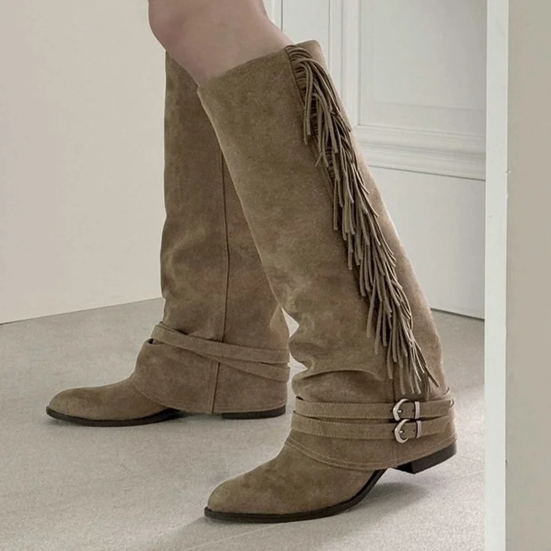Women Knee-high Boots Tassel D - Chelsea Boots Suede avaliação e preço