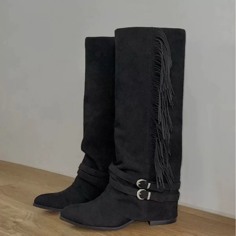 Women Knee-high Boots Tassel D - Chelsea Boots Suede avaliação e preço