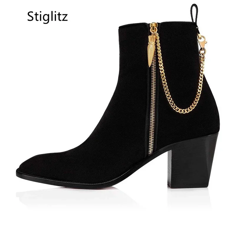Suede Ankle Boots Gold Chain H - Chelsea Boots Suede avaliação e preço