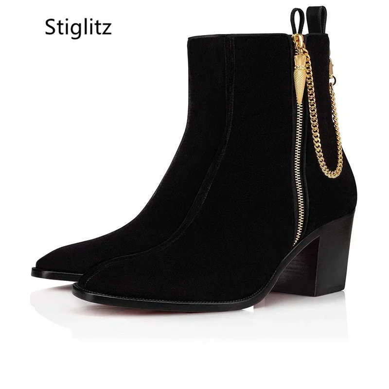 Suede Ankle Boots Gold Chain H - Chelsea Boots Suede avaliação e preço